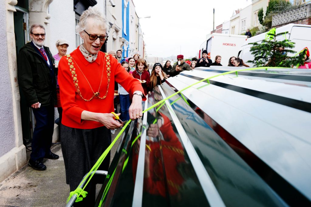Bristol Mayor cutting the ribbon on the bike hangar