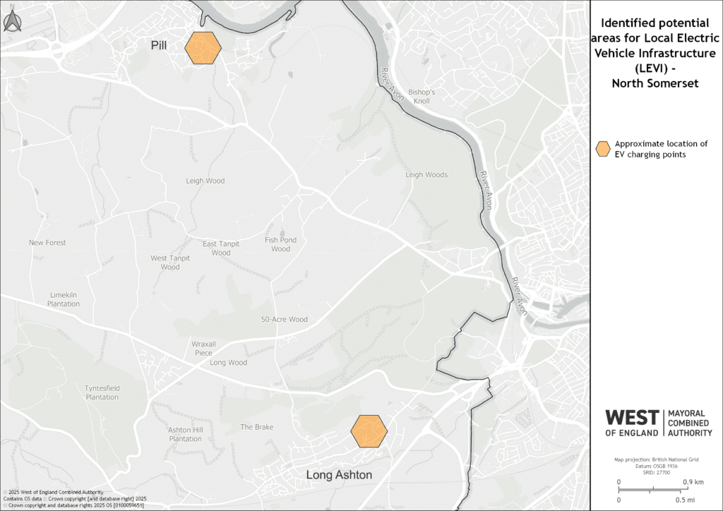 A map of potential EV sites in North Somerset
