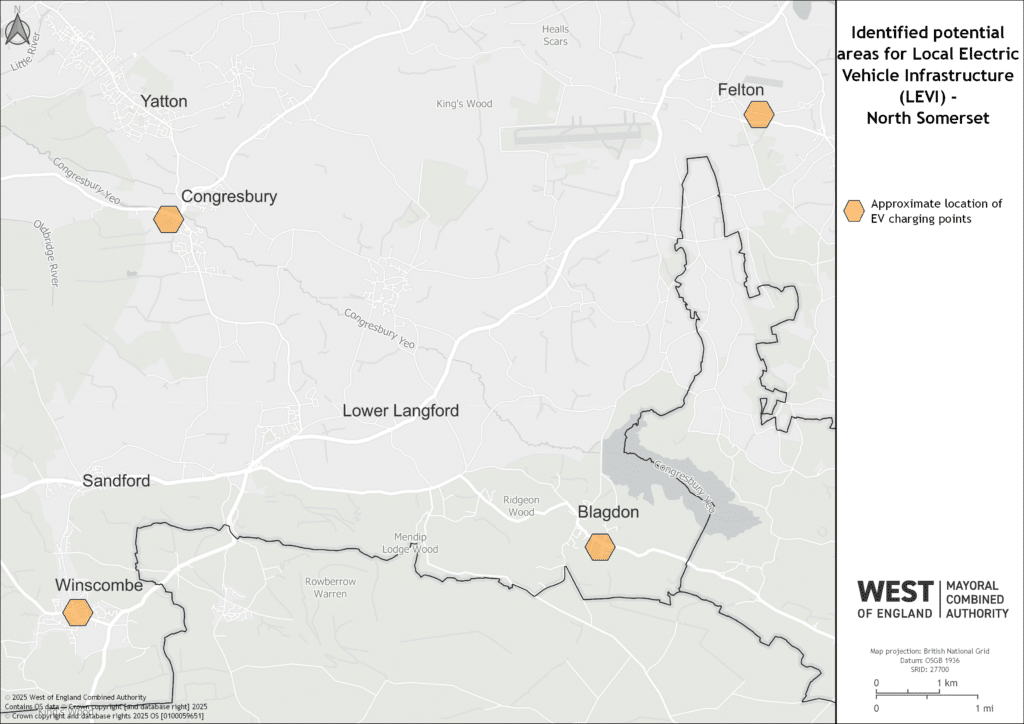 A map of potential EV sites in North Somerset