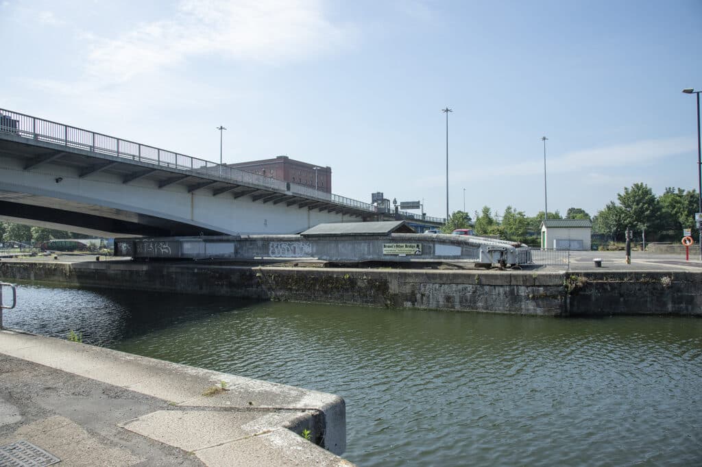 Side view of plimsoll bridge over the river avon.