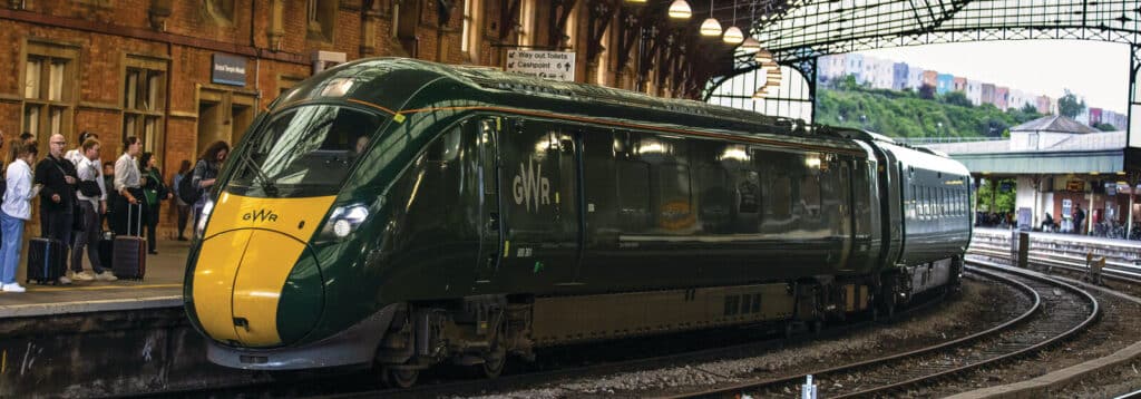 GWR branded train in the platform at Bristol Temple Meads Station